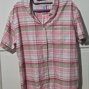 Cabin Creek Pink and Tan Plaid Button-Down Shirt